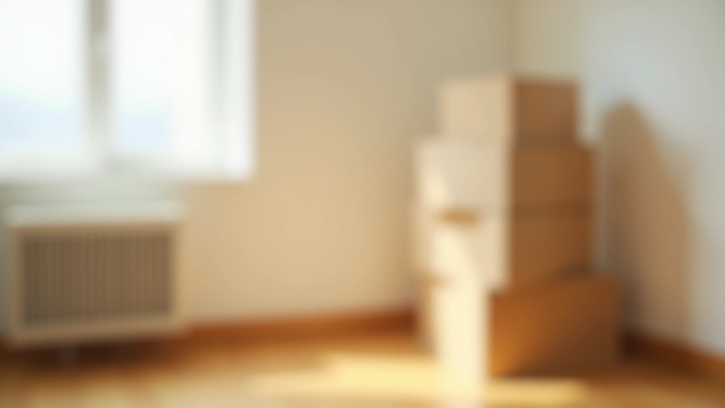 Cardboard moving boxes stacked in empty apartment, natural window light, clean composition